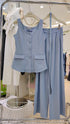 Single Breasted Square Neck Tops And Trousers Sets With Belt